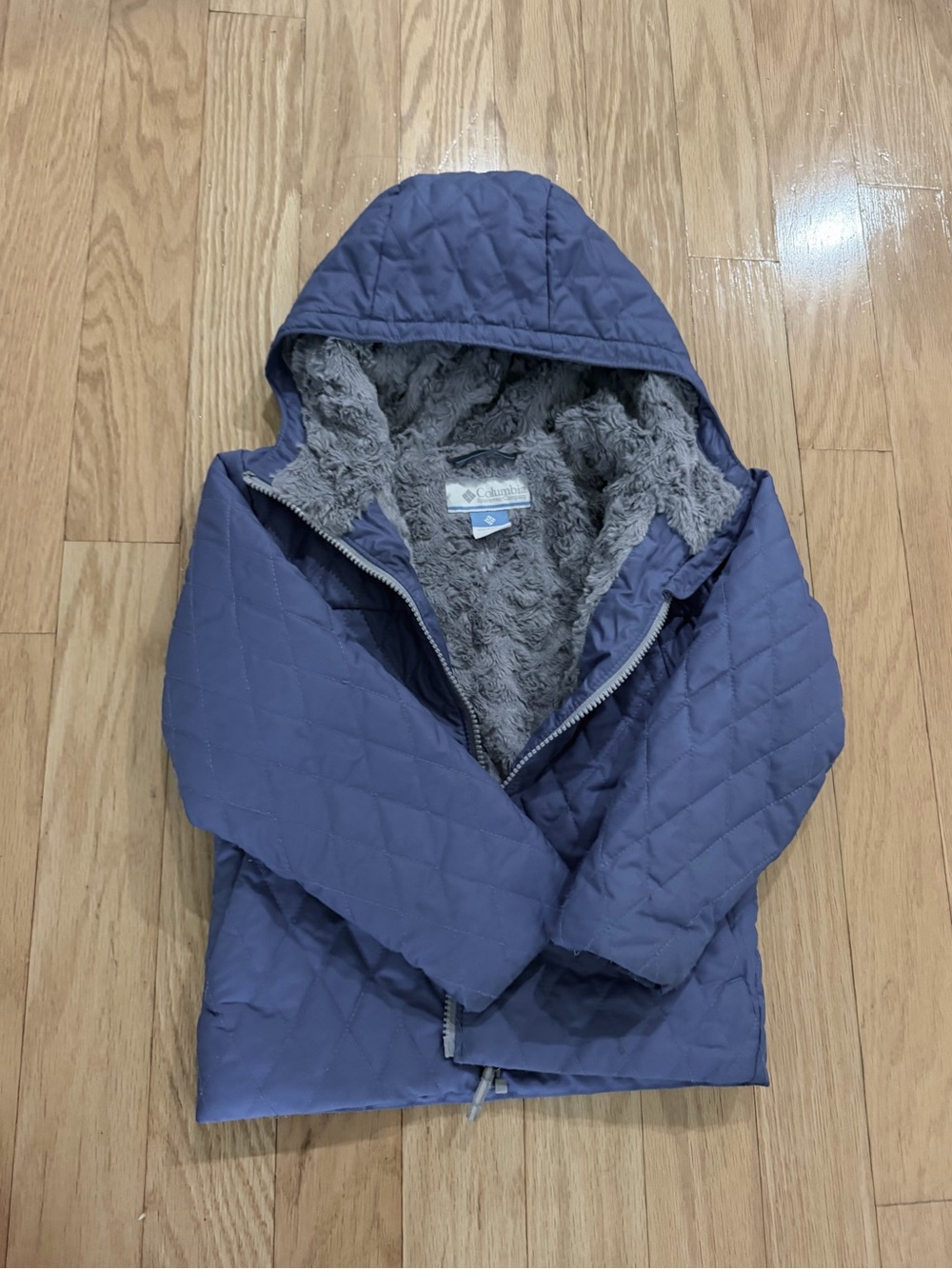 Colombia Girls Quilted Hooded Jacket with Faux Fur Lining - XS (6/7)